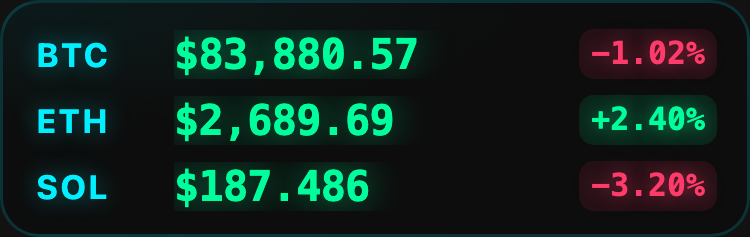 Compact mode: one line per coin